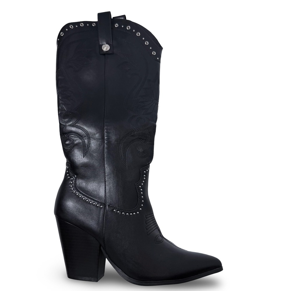 Fashion Womens Black Embroidered Studded Cowboy Western Boots Size 41 US 9 NEW - Picture 10 of 16